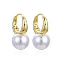 Boucles d'oreilles pendantes en laiton, avec perle de plastique, Placage, pour femme, plus de couleurs à choisir, 25mm, Vendu par paire