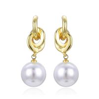 Brass Drop Earring with Plastic Pearl plated for woman 33mm Sold By Pair
