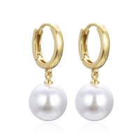 Huggie Hoop Drop Earring, Brass, with Plastic Pearl, plated, for woman, more colors for choice, 15mm, Sold By Pair