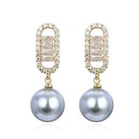 Cubic Zirconia Micro Pave Brass Earring with Plastic Pearl plated & micro pave cubic zirconia & for woman 22mm Sold By Pair