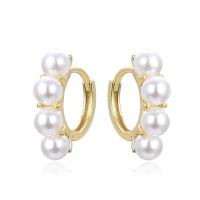 Brass Huggie Hoop Earring real gold plated & for woman & with plastic pearl gold Sold By Pair
