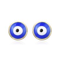 Evil Eye Earrings, Brass, real gold plated, for woman & enamel, more colors for choice, 10mm, Sold By Pair