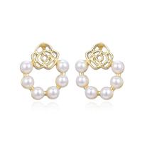 Cubic Zirconia Micro Pave Brass Earring real gold plated & micro pave cubic zirconia & for woman & with plastic pearl gold Sold By Pair