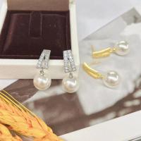 Befestiger Zirkonia Messing Ohrring, mit Kunststoff Perlen, plattiert, Micro pave Zirkonia & für Frau, keine, 30mm, verkauft von Paar