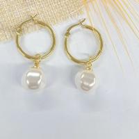 Messing Tropfen Ohrringe, mit Kunststoff Perlen, vergoldet, für Frau, Goldfarbe, 40mm, verkauft von Paar