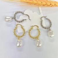 Messing Spring hoop oorbellen, met Plastic Pearl, plated, voor vrouw, meer kleuren voor de keuze, 44.50mm, Verkocht door pair