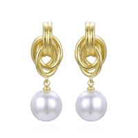 Brass Drop Earring with Plastic Pearl plated for woman 38mm Sold By Pair