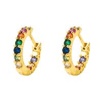 Cubic Zirconia Micro Pave Brass Earring gold color plated & micro pave cubic zirconia & for woman 18mm Sold By Pair