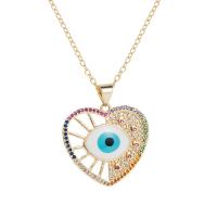 Evil Eye Schmuck Halskette, Messing, Herz, goldfarben plattiert, Micro pave Zirkonia & für Frau & Emaille, Goldfarbe, 32x28mm, Länge ca. 17.7 ZollInch, verkauft von PC
