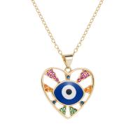 Evil Eye Jewelry Necklace, Brass, Heart, gold color plated, micro pave cubic zirconia & for woman & enamel, more colors for choice, 32x28mm, Length:Approx 17.7 Inch, Sold By PC