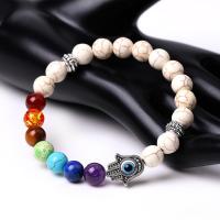 Gemstone Bracelet, with Natural Stone & Tibetan Style, Round, Unisex & evil eye pattern & different styles for choice, 8mm, Sold By Strand