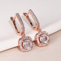 Cubic Zirconia Micro Pave Brass Earring Geometrical Pattern rose gold color plated micro pave cubic zirconia & for woman nickel lead & cadmium free 25mm Sold By Pair