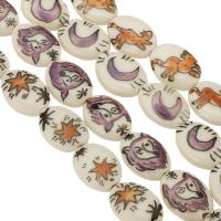 Kunstdruck Porzellan Perlen, flachoval, unterschiedliche Farbe und Muster für die Wahl & DIY, 19x14x5.50mm, 20PCs/Tasche, verkauft von Tasche