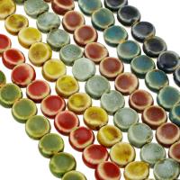 Perles bijoux en porcelaine, Plat rond, DIY, plus de couleurs à choisir, 11x12x6mm, Longueur:Environ 13 pouce, 5Strandstoron/lot, Vendu par lot