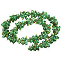 Perles murano de Noël, chalumeau, arbre de noël, DIY, vert, 17x15x8mm, Longueur 14 pouce, 5Strandstoron/lot, Vendu par lot