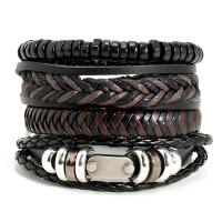 PU Leather Cord Bracelets, with Wax Cord & Wood & Copper Coated Plastic, 4 pieces & fashion jewelry & Unisex, Length:17-18 cm, Sold By Set
