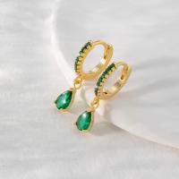 Cubic Zirconia Micro Pave Brass Earring 14K gold-filled fashion jewelry & micro pave cubic zirconia & for woman green nickel lead & cadmium free Sold By Pair