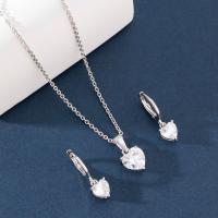 Cubic Zirconia Micro Pave Brass Jewelry Sets, earring & necklace, with 1.97inch extender chain, silver color plated, 2 pieces & fashion jewelry & micro pave cubic zirconia & for woman, nickel, lead & cadmium free, Length:Approx 14.96 Inch, Sold By Set