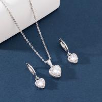 Cubic Zirconia Micro Pave Brass Jewelry Sets, earring & necklace, with 1.97inch extender chain, silver color plated, 2 pieces & fashion jewelry & micro pave cubic zirconia & for woman, nickel, lead & cadmium free, Length:Approx 14.96 Inch, Sold By Set