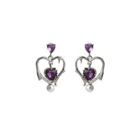 Rhinestone Earring Zinc Alloy Heart silver color plated fashion jewelry & for woman & with rhinestone nickel lead & cadmium free Sold By Pair