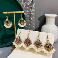 Fashion Fringe Earrings Zinc Alloy with Plastic Pearl fashion jewelry & for woman & with rhinestone nickel lead & cadmium free Sold By Pair