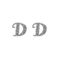 Pendientes de Diamantes de Imitación, aleación de zinc, Letra D, chapado en color de plata, Joyería & para mujer & con diamantes de imitación, libre de níquel, plomo & cadmio, 19x17mm, Vendido por Par