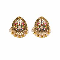 Rhinestone Earring, Tibetan Style, with Plastic Pearl, gold color plated, fashion jewelry & for woman & with rhinestone, nickel, lead & cadmium free, 47x40mm, Sold By Pair