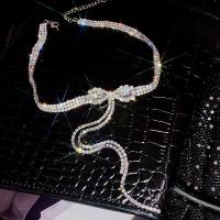 Fashion Fringe collier, alliage de zinc, avec 3.15inch chaînes de rallonge, Placage de couleur argentée, bijoux de mode & pour femme & avec strass, protéger l'environnement, sans nickel, plomb et cadmium, Longueur:Environ 12.6 pouce, Vendu par PC