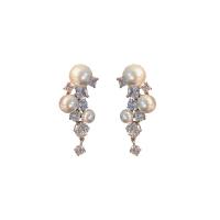 Rhinestone Earring, Tibetan Style, with Plastic Pearl, fashion jewelry & for woman & with rhinestone, nickel, lead & cadmium free, 40x19mm, Sold By Pair