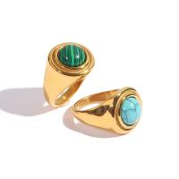 Stainless Steel Finger Ring, 304 Stainless Steel, with turquoise & Malachite, Vacuum Ion Plating, fashion jewelry & different styles for choice & for woman, more colors for choice, 22x17mm, Sold By PC