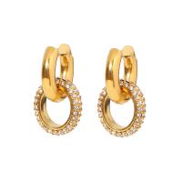 Boucle d'oreille goutte inox, Acier inoxydable 304, bijoux de mode & pour femme & avec strass, doré, 25x15mm, Vendu par paire
