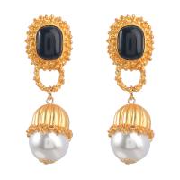 Boucle d'oreille résine, alliage de zinc, avec Plastique ABS perle & résine, Placage de couleur d'or, bijoux de mode & pour femme, deux couleurs différentes, 73x25mm, Vendu par paire