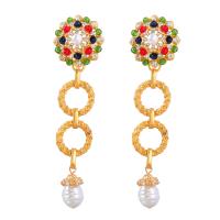 Rhinestone Earring, Tibetan Style, with ABS Plastic Pearl, gold color plated, fashion jewelry & for woman & with rhinestone, multi-colored, 115x32mm, Sold By Pair