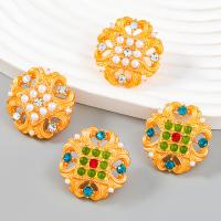 Rhinestone Ørering, Zinc Alloy, med ABS plastik perle & Akryl, guldfarve belagt, mode smykker & for kvinde & med rhinestone, flere farver til valg, 25x25mm, Solgt af par