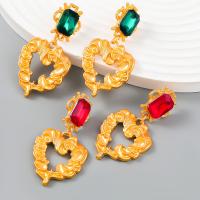 Boucle d'oreille strass, alliage de zinc, Placage de couleur d'or, bijoux de mode & pour femme & avec strass, plus de couleurs à choisir, 55x28mm, Vendu par paire