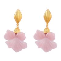 Resin Earring Zinc Alloy with Resin Flower gold color plated fashion jewelry & for woman two different colored Sold By Pair