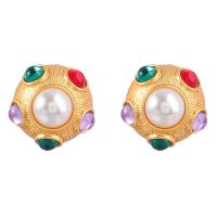 Resin Earring, Tibetan Style, with ABS Plastic Pearl & Resin, gold color plated, fashion jewelry & for woman, multi-colored, 20x21mm, Sold By Pair