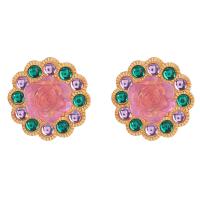 Resin Earring Zinc Alloy with Resin Flower gold color plated fashion jewelry & for woman multi-colored Sold By Pair