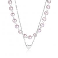 Mode-Multi-Layer-Halskette, 304 Edelstahl, mit Kunststoff Perlen, mit Verlängerungskettchen von 5, Herz, plattiert, Doppelschicht & Modeschmuck & für Frau, keine, 5x6mm, Länge:35 cm, 40 cm, verkauft von PC