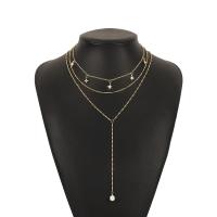 Mode-Multi-Layer-Halskette, Zinklegierung, mit Kunststoff Perlen, plattiert, Modeschmuck & mehrschichtig & für Frau & mit Strass, keine, Länge:38-58.5 cm, verkauft von PC