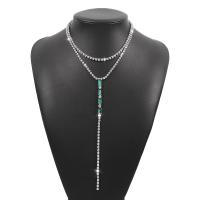 Multi Layer Necklace, Tibetan Style, plated, Double Layer & fashion jewelry & for woman & with rhinestone, more colors for choice, Length:37.5-47.5 cm, Sold By PC