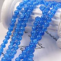 Perles en verre craquelé, Des billes de verre, Rond, DIY, couleur bleu foncé, 6mm, Environ 72PC/brin, Vendu par brin