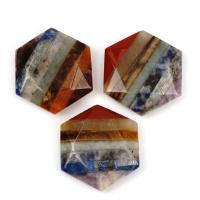 misto de pedras semi-preciosas enfeites, Hexagono, polido, Retalhos & facetada, cores misturadas, 30x9mm, vendido por PC