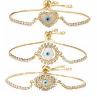 Evil Eye Jewelry Bracelet Brass gold color plated adjustable & micro pave cubic zirconia & for woman & enamel golden nickel lead & cadmium free Length 16-21 cm Sold By PC