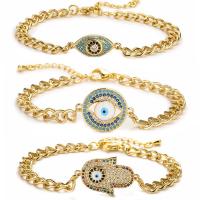 Evil Eye Jewelry Bracelet, Brass, with 1.97 extender chain, gold color plated, Unisex & different styles for choice & micro pave cubic zirconia & enamel, mixed colors, nickel, lead & cadmium free, Length:7.09 Inch, Sold By PC