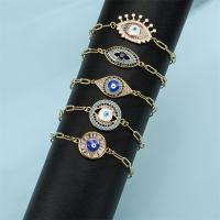 Evil Eye Jewelry Bracelet Brass with 1.97 extender chain gold color plated Unisex & micro pave cubic zirconia & enamel mixed colors nickel lead & cadmium free Length 6.69 Inch Sold By PC