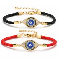 Evil Eye Jewelry Bracelet, Brass, with Cotton Cord, with 1.97 extender chain, gold color plated, micro pave cubic zirconia & for woman & enamel, more colors for choice, nickel, lead & cadmium free, Length:6.69 Inch, Sold By PC