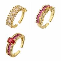 Brass Cuff Finger Ring 18K gold plated & micro pave cubic zirconia & for woman nickel lead & cadmium free Sold By PC