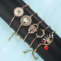 Evil Eye Jewelry Bracelet Brass gold color plated & micro pave cubic zirconia & for woman & enamel mixed colors nickel lead & cadmium free Length 16-21 cm Sold By PC