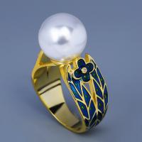 Brass Finger Ring, with Plastic Pearl, epoxy gel, different size for choice & for woman, nickel, lead & cadmium free, Sold By PC